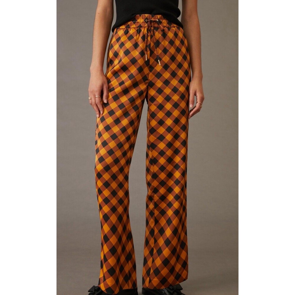 Free People Scotch & Soda Gold Black Geometric Wide Leg Boho Trouser Pants Sz XL - Picture 3 of 16